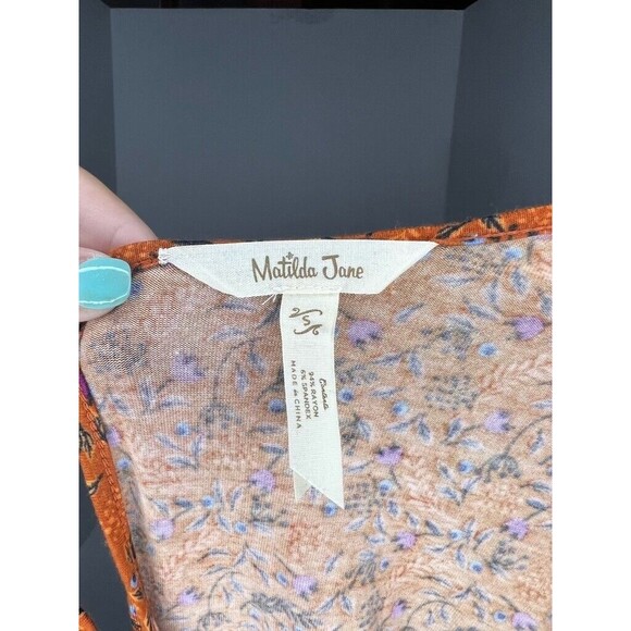 Matilda Jane Blouse Women's Size Small Casual Floral Short Sleeve Orange - Picture 3 of 6